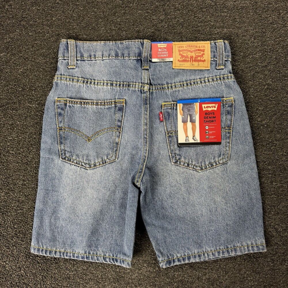 NWT Levi's Boys 511 Slim Denim Jean Shorts Size 12 Distressed Adjustable Waist